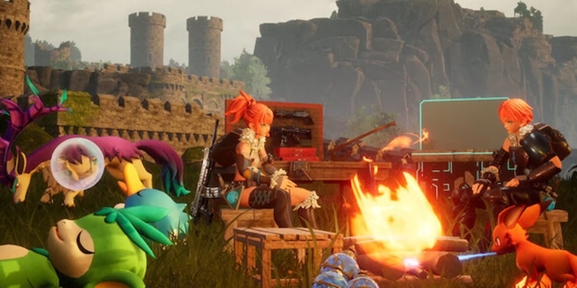 relaxing at a base in Palworld