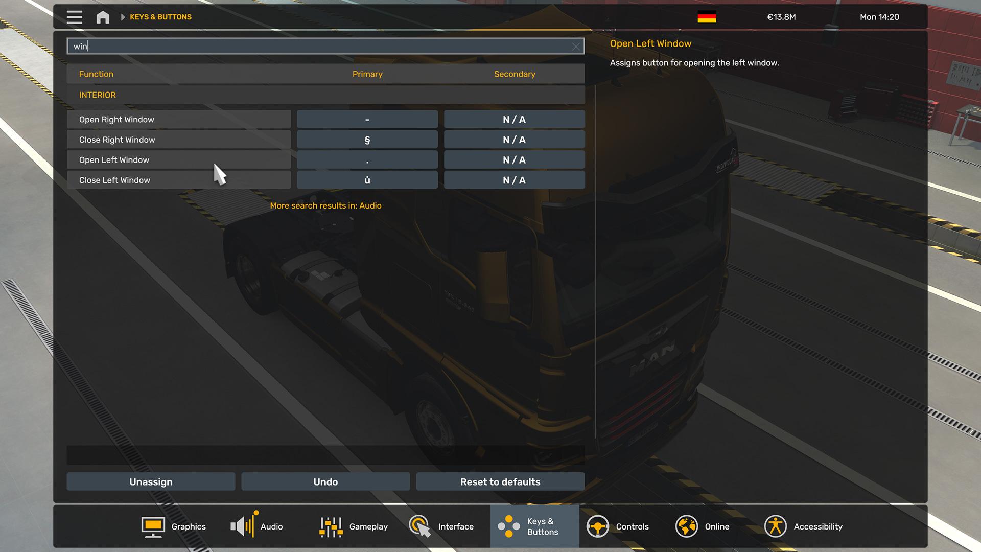 settings search bar Euro Truck Simulator 2 