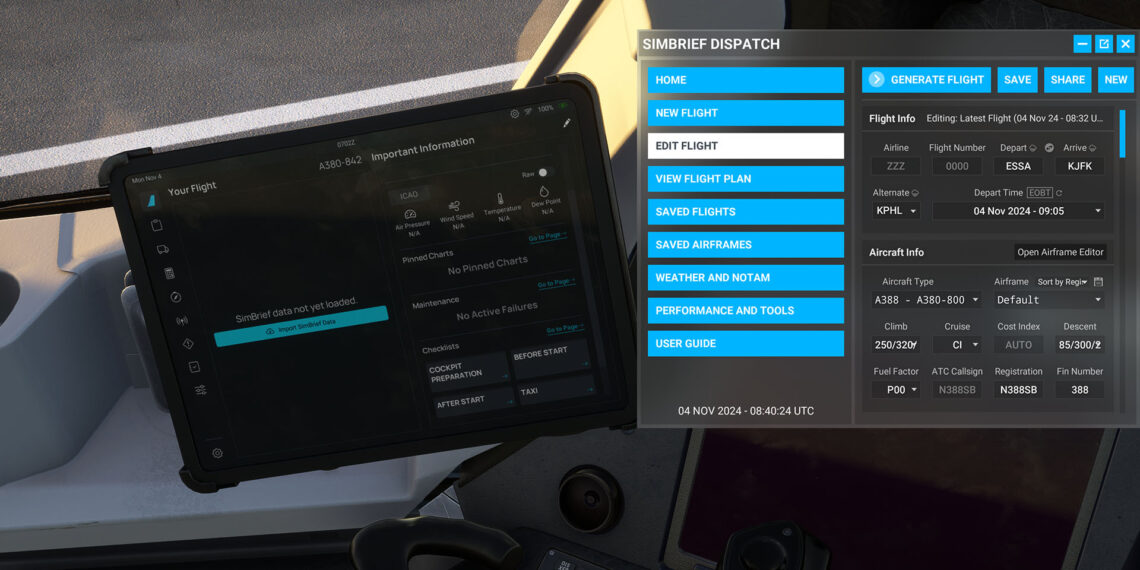 Simbrief Dispatch in Microsoft Flight Simulator 2024