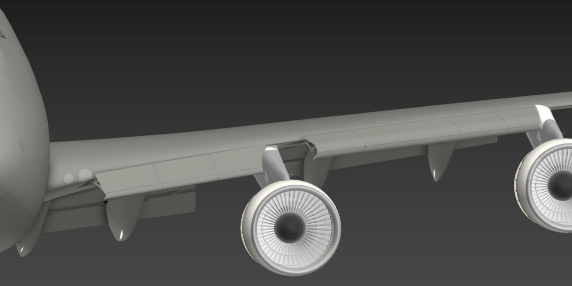 The wing of a Boeing 747-100 for Microsoft Flight simulator 2024 by PMDG