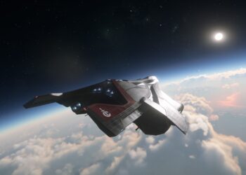 A Crusader A2 Bomber Flies toward the sun in Microtech