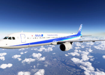 An ANA Airbus A321 overflying Tokyo in Microsoft Flight Simulator 2024