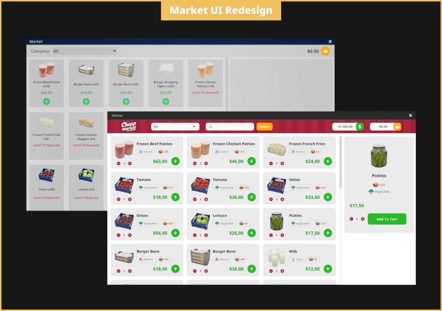 Fast Food Simulator market and computer UI rework