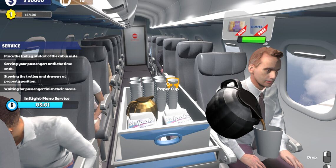 pouring coffee in Cabin Crew Life Simulator