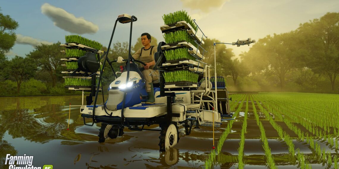 Farming Simulator 25 harvesting rice