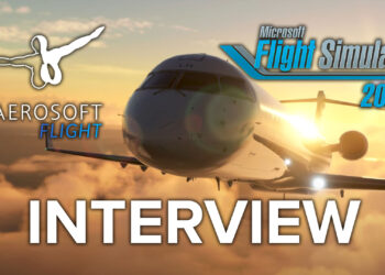CRJ in Microoft Flight Simulator with Aerosoft Flight, Microsoft Flight Simulator 2024 logos and "Interview" title.