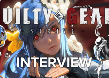 Guilty Gear Strive Illustration and logo featuring Queen Dizzy and "Interview" lettering
