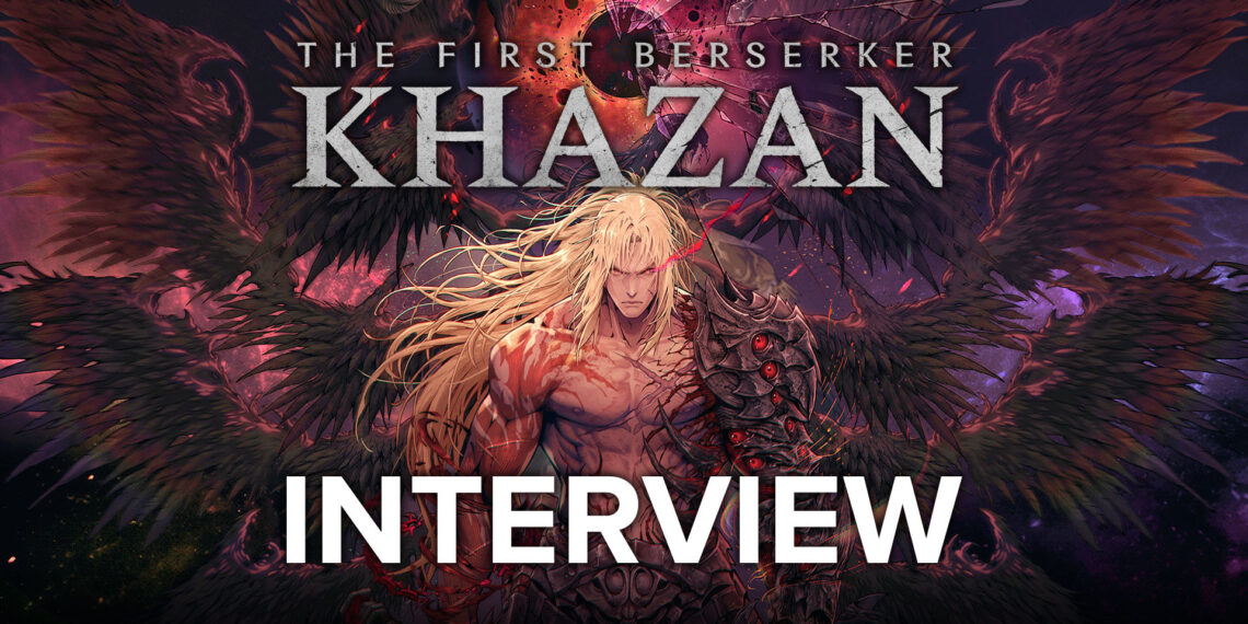 The First Berserker: Khazan key art showcasing Khazan with the game's logo and "interview"