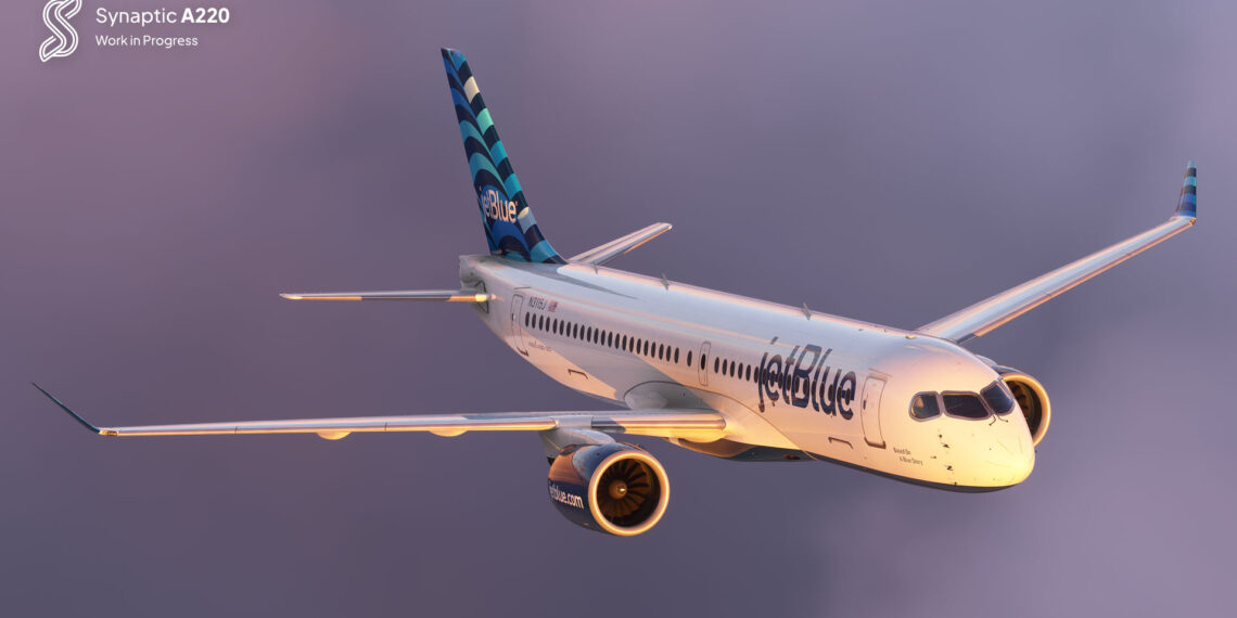 Microsoft Flight Simulator Airbus A220 in JetBlue livery