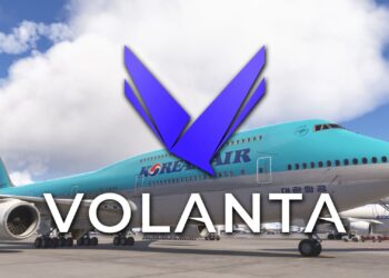 Boeing 747 i Korean Airlines livery parked at Tokyo Haneda with Volanta logo