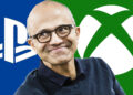 Microsoft CEO Satya Nadella with Xbox and PlayStation Logo