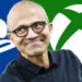 Microsoft CEO Satya Nadella with Xbox and PlayStation Logo