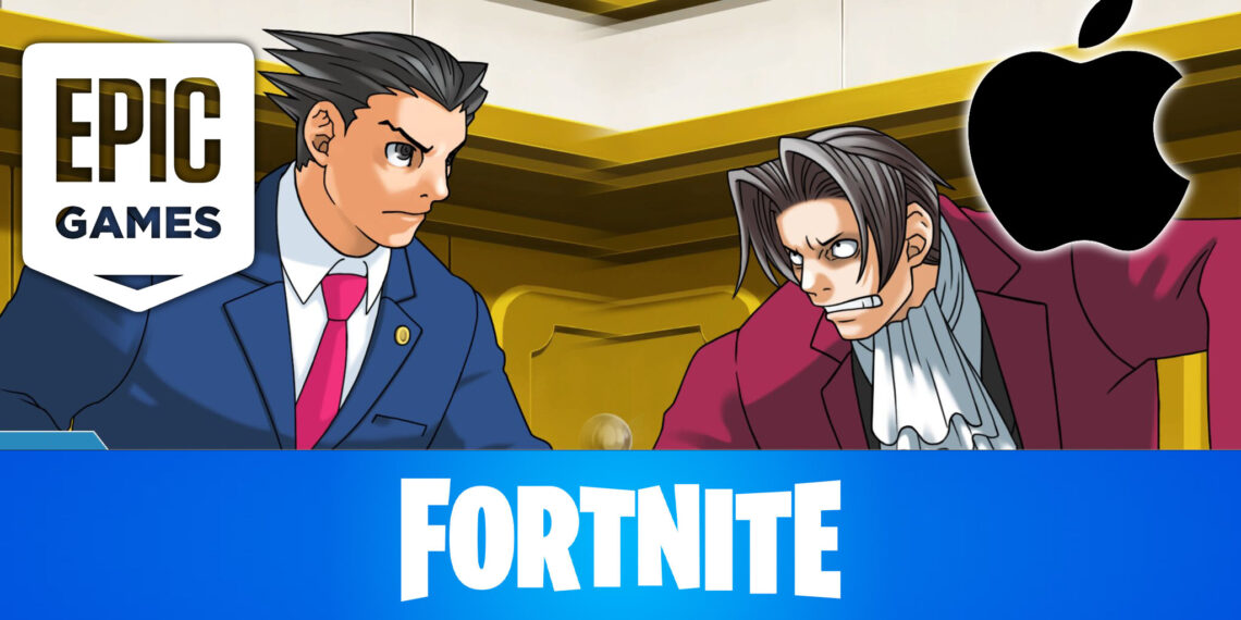 Epic Games versus Apple represented by Phoenix Wright and Miles Edgeworth from Ace Attorney