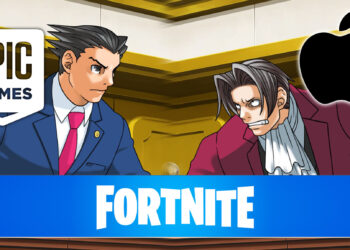 Epic Games versus Apple represented by Phoenix Wright and Miles Edgeworth from Ace Attorney