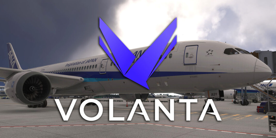 Volanta logo over ANA 787 in Microsoft Flight Simulator 2024