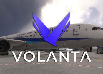 Volanta logo over ANA 787 in Microsoft Flight Simulator 2024