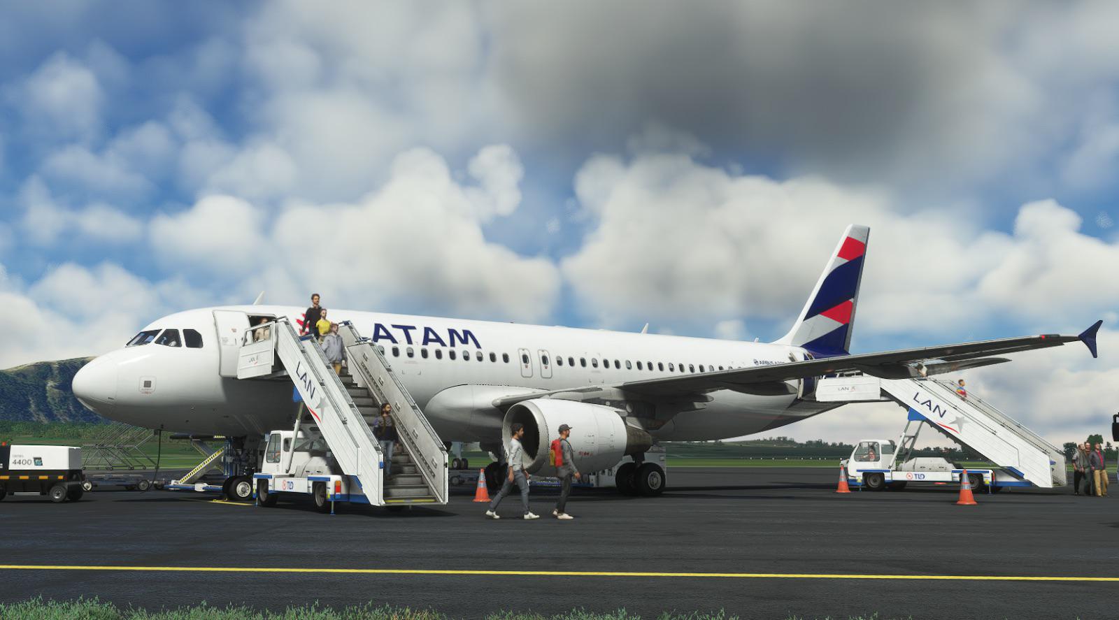 Latam Chile Airbus disembarking passengers in Chile in Microsoft Flight Simulator