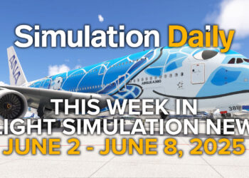 Weekly Flight Simulation News Episode 7 hero screnehot featuring Airbus A380 in Flying Honu ANA Livery, the Simulation Daily logo and the title and date