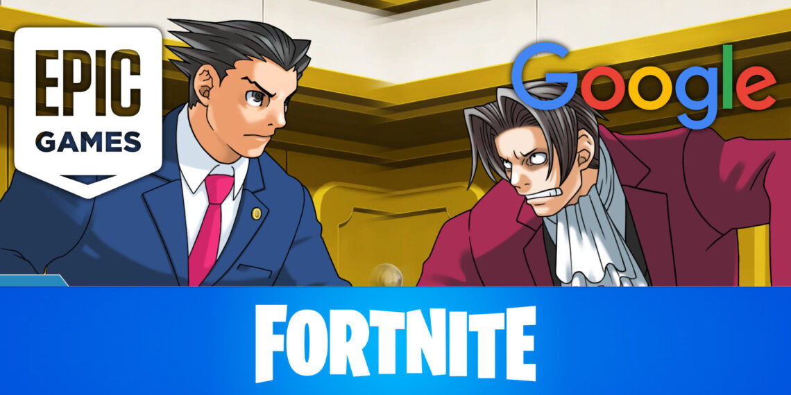 Epic Games and Google Logos on Ace Attorney screenshot representing Epic's court win