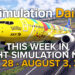 This Flight Simulation News Episode 15 Hero Image with Boeing 737 by PMDG in Pokemon livery taking off from Tokyo Haneda in Microsoft Flight Simulator 2024, Simulation Daily Logo, and title