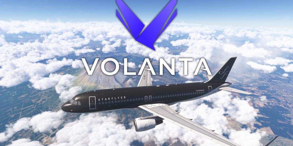 Starflyer Airbus A320 overflying Mount Fuji with Volanta logo