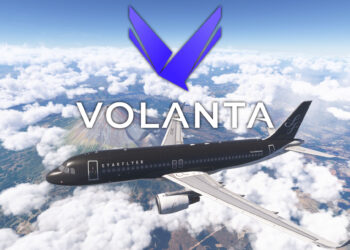 Starflyer Airbus A320 overflying Mount Fuji with Volanta logo