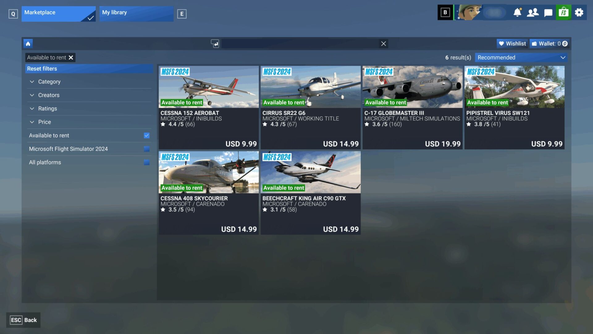 Microsoft Flight Simulator 2024 Rentals
