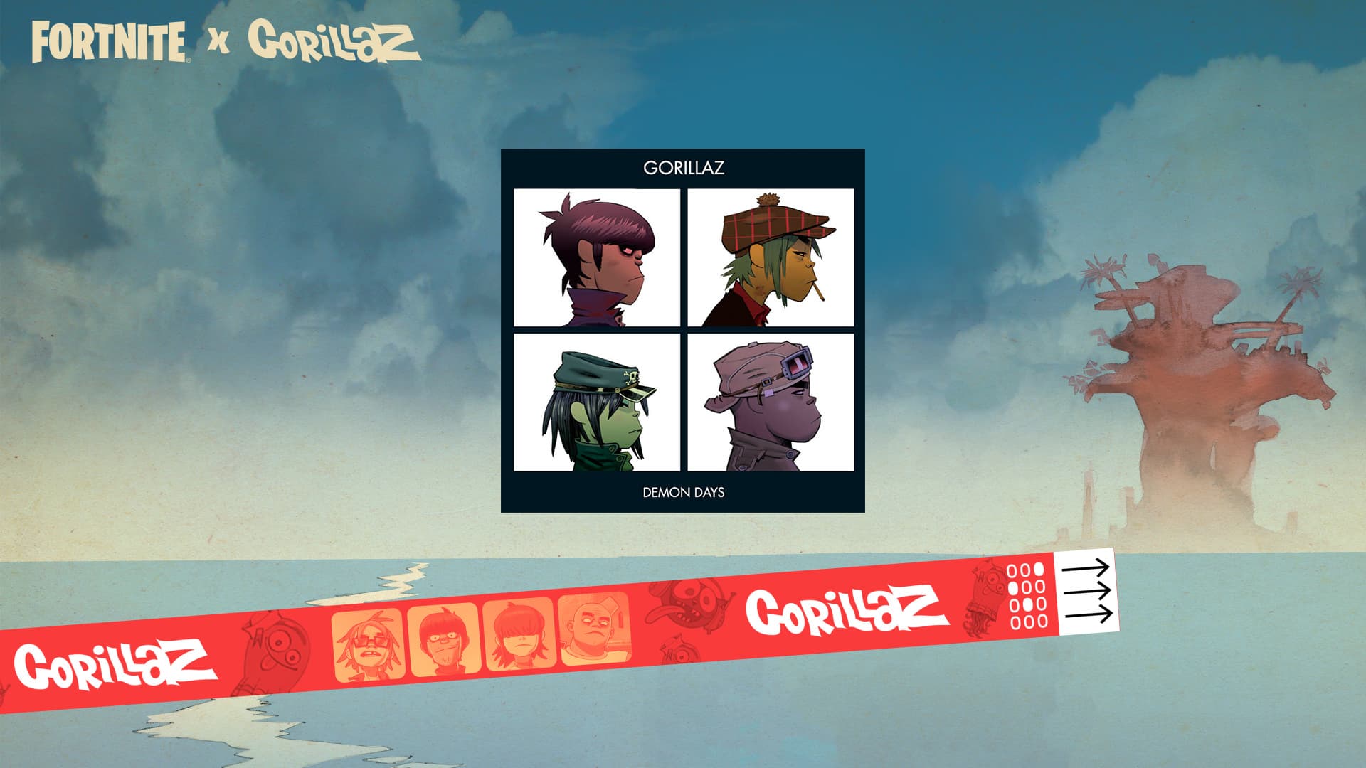 Fortnite Gorillaz Demon Days album art