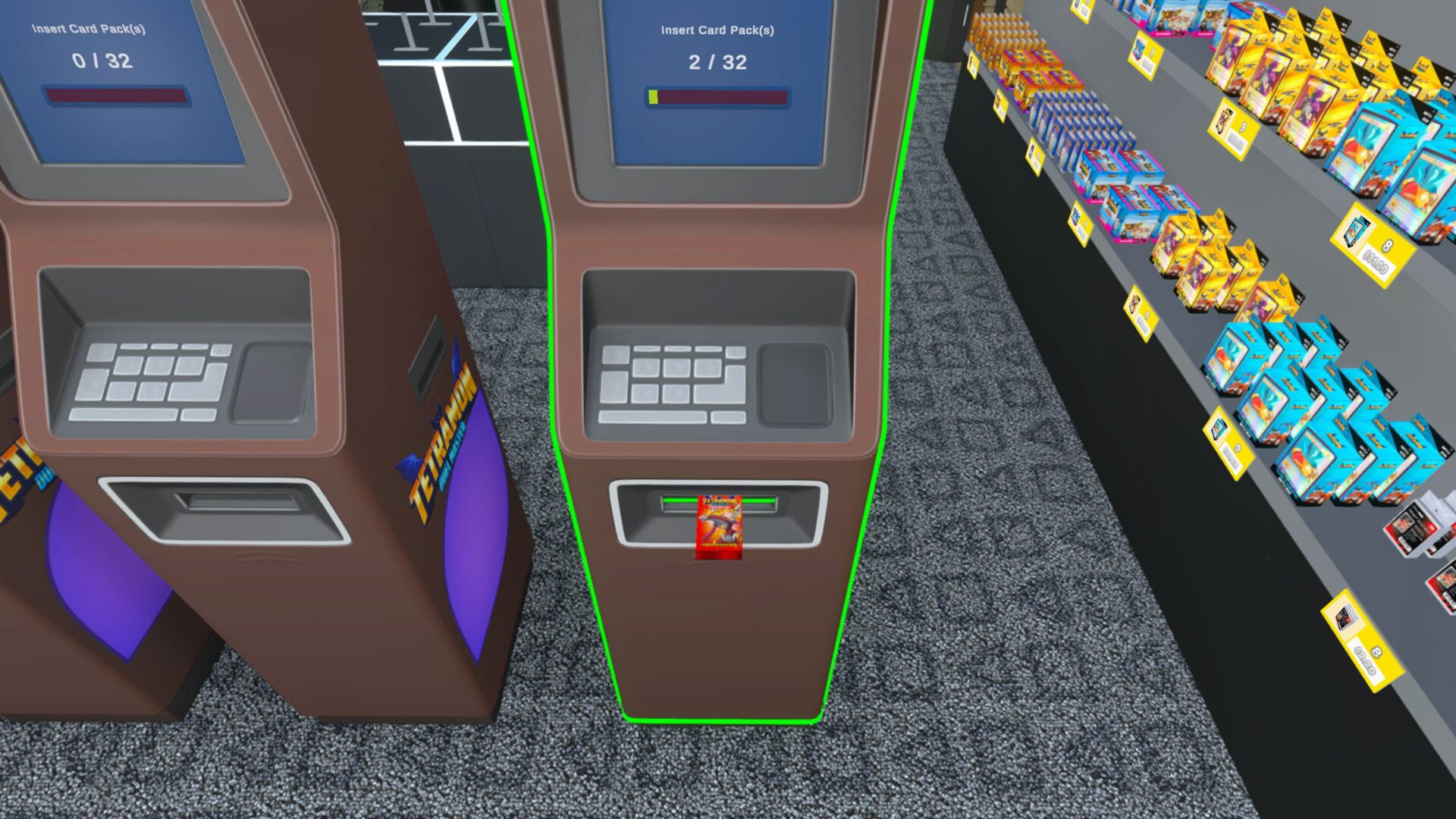 TCG Card Shop Simulator pack opening with machine
