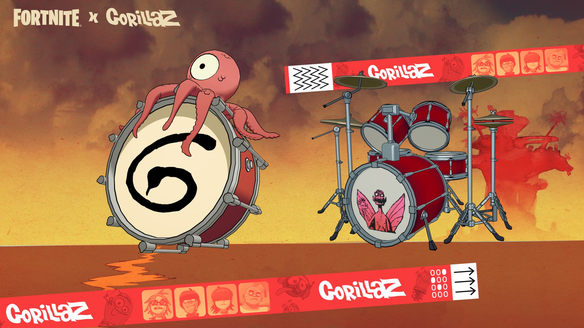 Fortnite Gorillaz Russel Hobbs drumkit