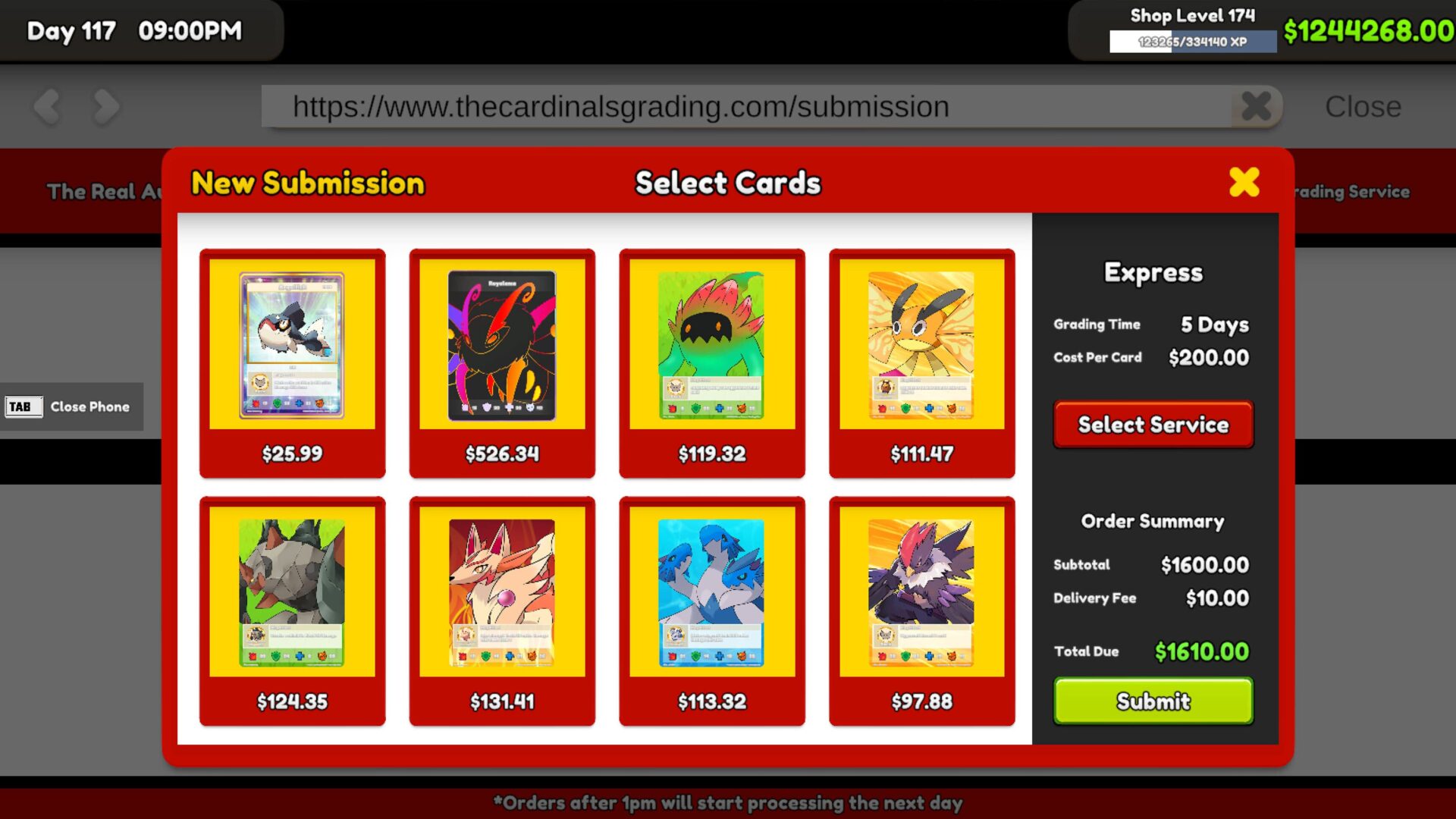 TCG Card Shop Simulator grading cards