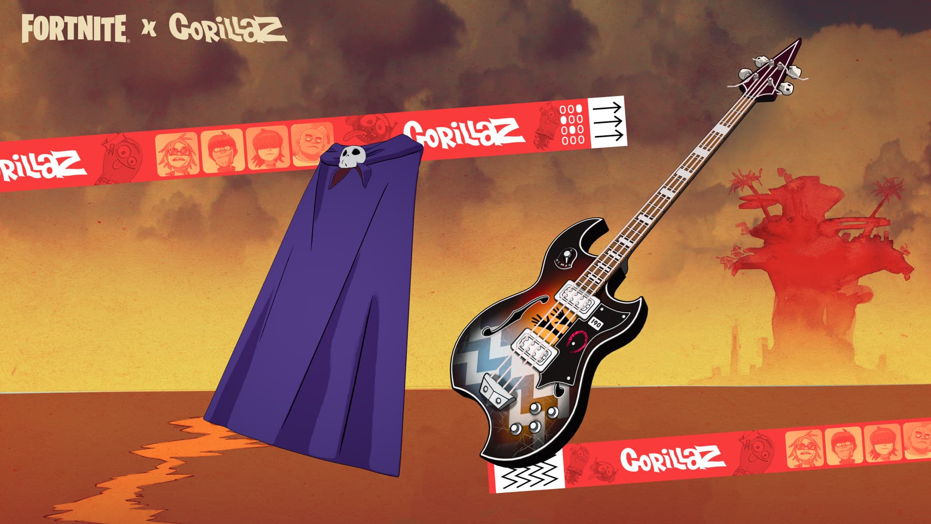 Fortnite Gorillaz Murdoc Niccals cape and bass