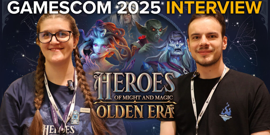 Heroes of Might and Magic: Olden Era Interview Hero image with logos, key art, and Narrative Lead Katharina Viveros Shevchuk and Community Manager Alexandru "Kyraha"