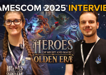Heroes of Might and Magic: Olden Era Interview Hero image with logos, key art, and Narrative Lead Katharina Viveros Shevchuk and Community Manager Alexandru "Kyraha"