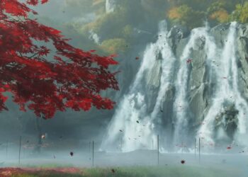 Ghost of Yotei waterfall landscape