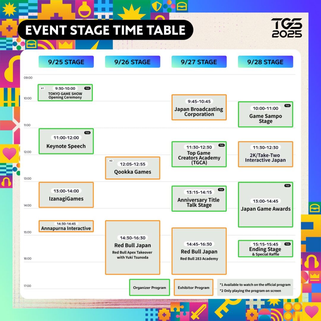 Tokyo Game Show 2025 Event Stage Time Table