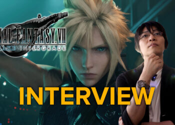 Final Fantasy VII Remake Intergrade Interview Hero Image featuring Cloud, Naoki Hamaguchi, and Logo