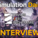 Artwork for Chaos Zero Nightmare interview on Simulation Daily featuring anime-style characters in combat poses, arranged around a glowing center with dramatic purple, red, and black tones.