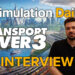 Transport Fever 3 Interview hero featuring key art, logo and picture of Urban Games Publishing Manager Nicolas Heini