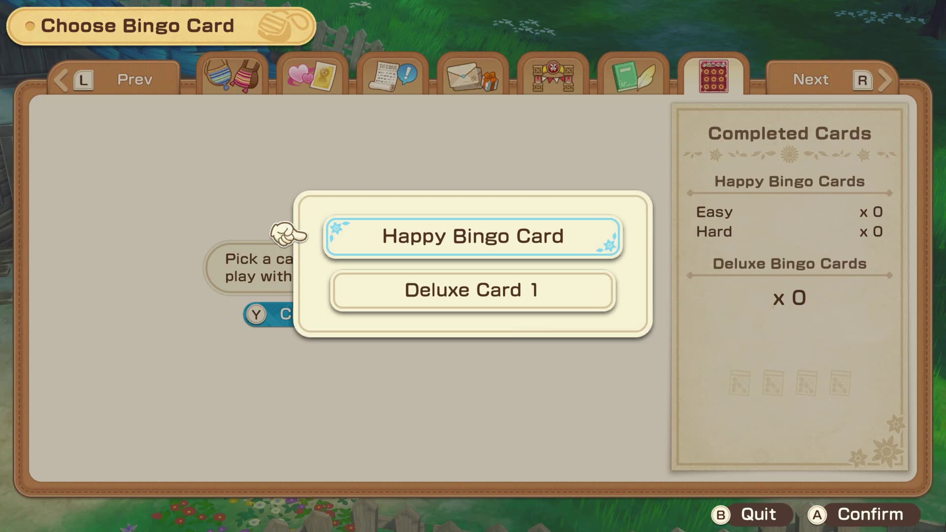 Story of Seasons Grand Bazaar bingo cards