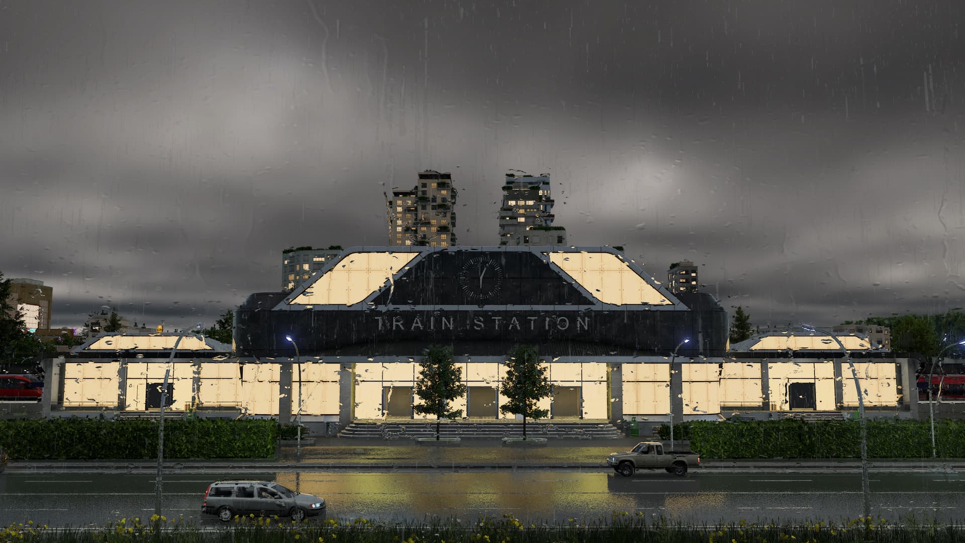 Transport Fever 3 Train Sation with Rain