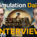 Featured image for Europa Universalis V interview at Tokyo Game Show 2025 featuring 3D Character Artist Stefan Vonboe Lang and Content Designer Roger Corominas, presented by Simulation Daily with historical battle backdrop and golden logo from the game.