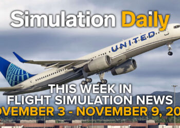 A Boeing 757 by BlueBird Simulation climbs above an airport in Microsoft Flight Simulator 2024, featured in the November 3 - November 9, 2025 edition of Simulation Daily’s Weekly Flight Simulation News.