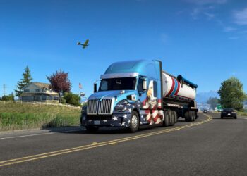 American Truck Simulator truck with eagle and flag