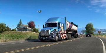 American Truck Simulator truck with eagle and flag