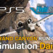An A-10 Thunderbolt 2 attack jet flying close to the rocks in the Grand Canyon in Microsoft Flight Simulator 2024 on PS5, with PS5, Simulation Daily, and MSFS 2024 logos and "A-10 Grand Canyon Run on PS5" title.