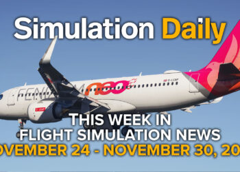An airbus A320neo by Fenix Simulations in Microsoft Flight Simulator 2024 with Simulation Daily Logo and "This Week in Flight Simulation News November 24 - November 30, 2025" title
