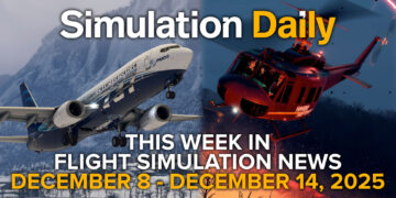 The Boeing 737 by PMDG and the Huey from the Stranger Things crossover in Microsoft Flight Simulator 2024 with Simulation Daily logo and This Week in Flight Simulation News December 8 - December 14 Title