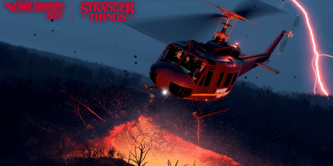 Microsoft Flight Simulator 2024 Stranger Things Art Featuring UH-1 Huey