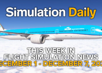 A Boeing 787-10 in Microsoft Flight Simulator 2024 in KLM livery with Simulation Daily Logo and "This Week in Flight Simulation News December 1 - December 7, 2025" title